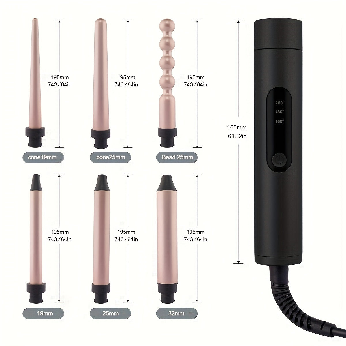 6 ta keramika quvur bilan 6-in-1 professional curling wand, tez isitish uchun