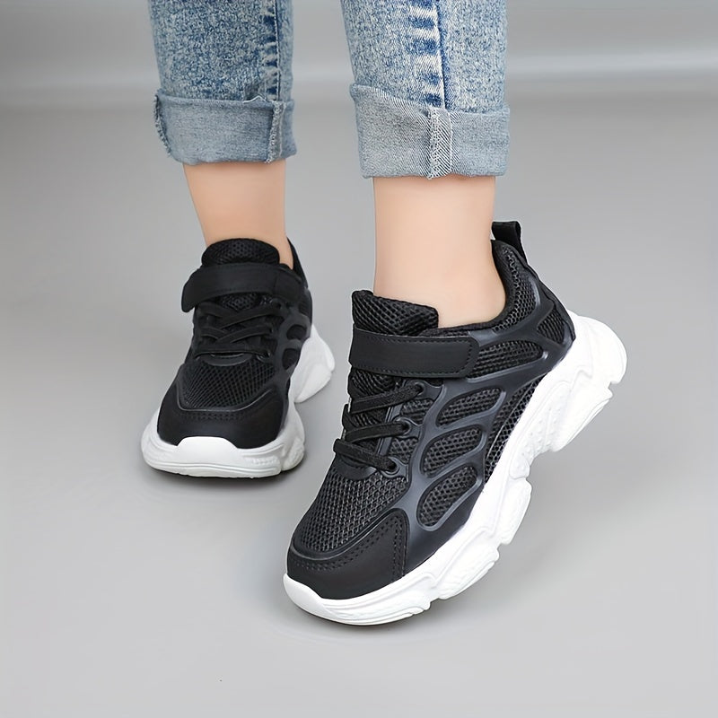 Дышащие сетчатые кроссовки для девочек, всесезонные нескользящие беговые туфли с застежкой на липучке