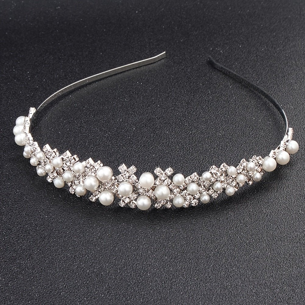 Faux Pearl and Rhinestone Hairband for Weddings Parties and Cosplay