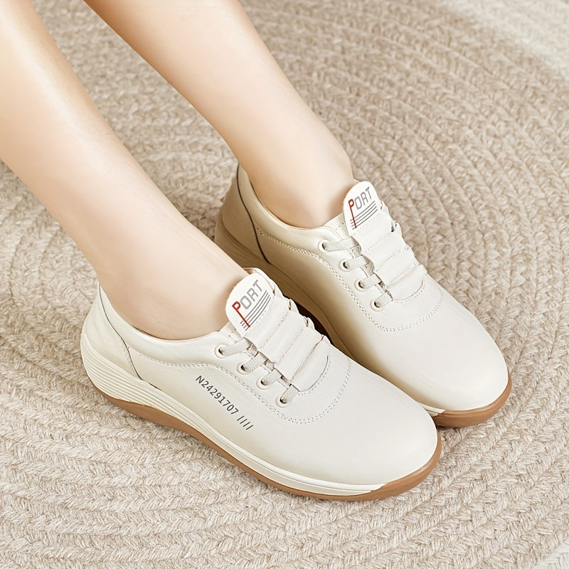 Women's White Brown Casual Sneakers Low-Top Lace-Up Breathable All-Season