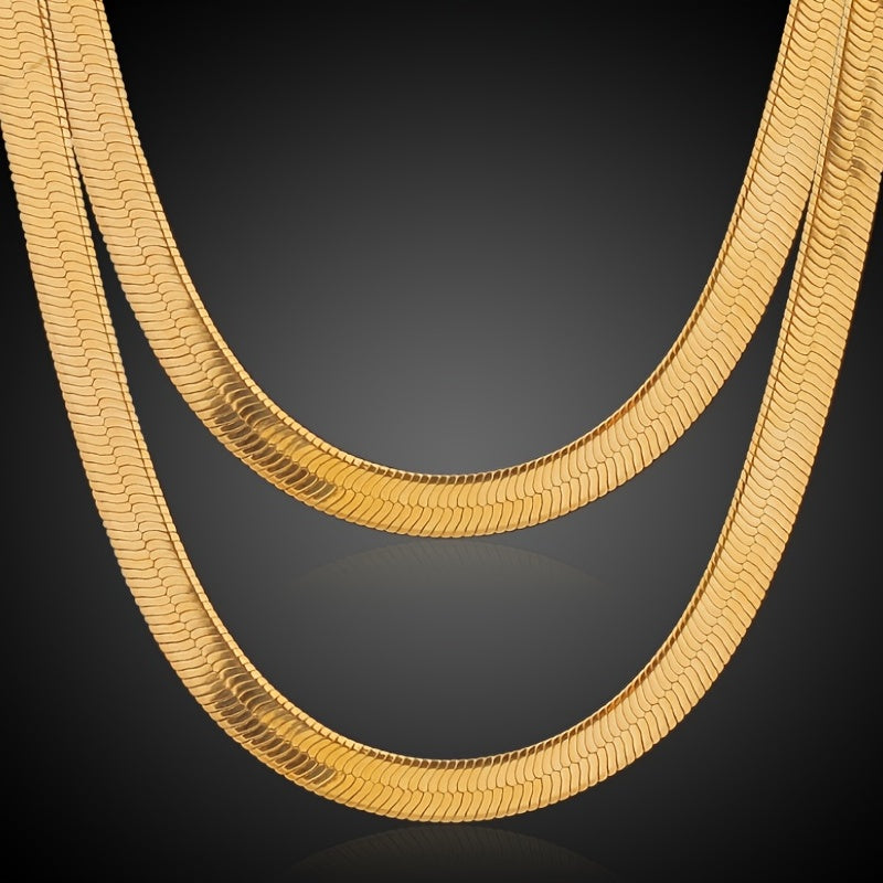 Men's Gold-Tone Flat Herringbone Necklace and Bracelet Set Jewelry Accessories