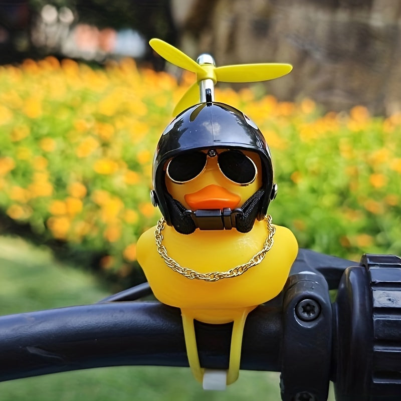 Kids PVC Rubber Duck Helmet Handlebar Toy with Propeller and Glasses