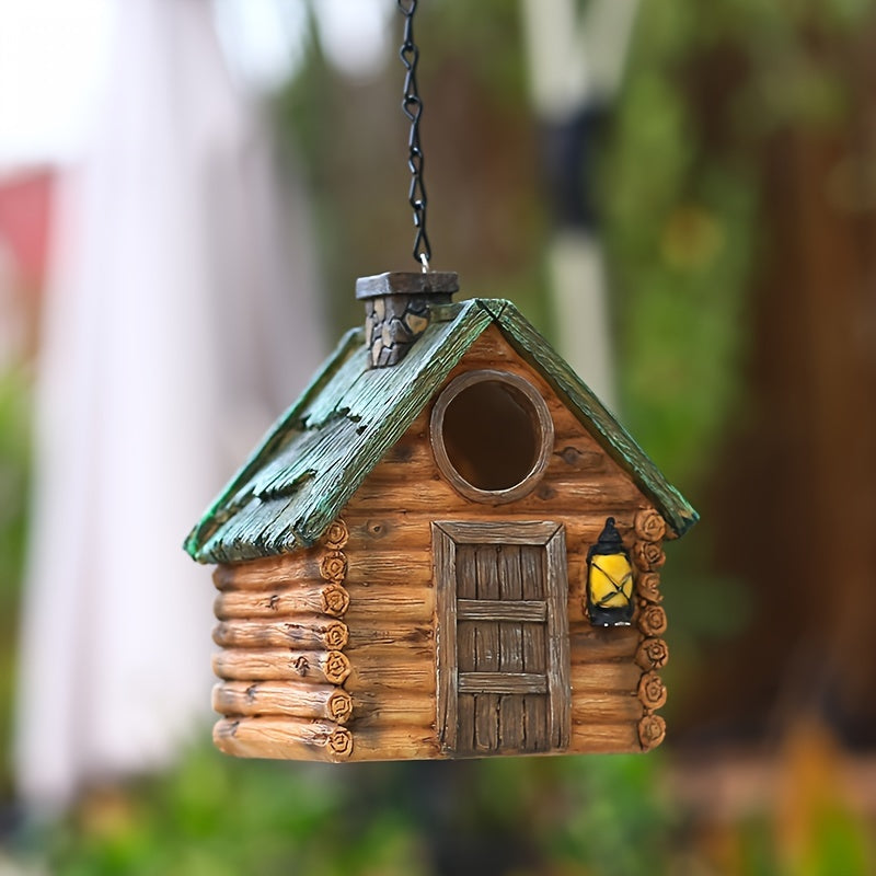 Wooden Birdhouse with LED Lights Outdoor Garden Decor Winter Bird Nest Hanging Ornament