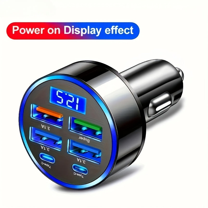 6-в-1 Быстрая зарядка автомобильное зарядное устройство с двойным PD QC3.0 цифровым дисплеем адаптер