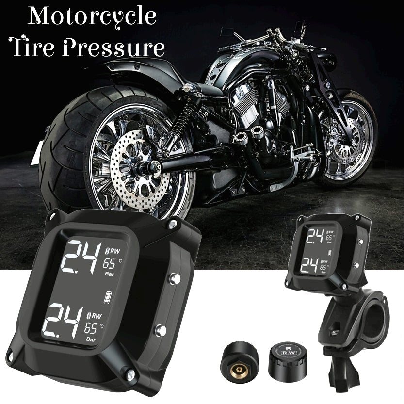 Wireless Motorcycle Tire Pressure Monitoring System with LCD Display and External Sensors