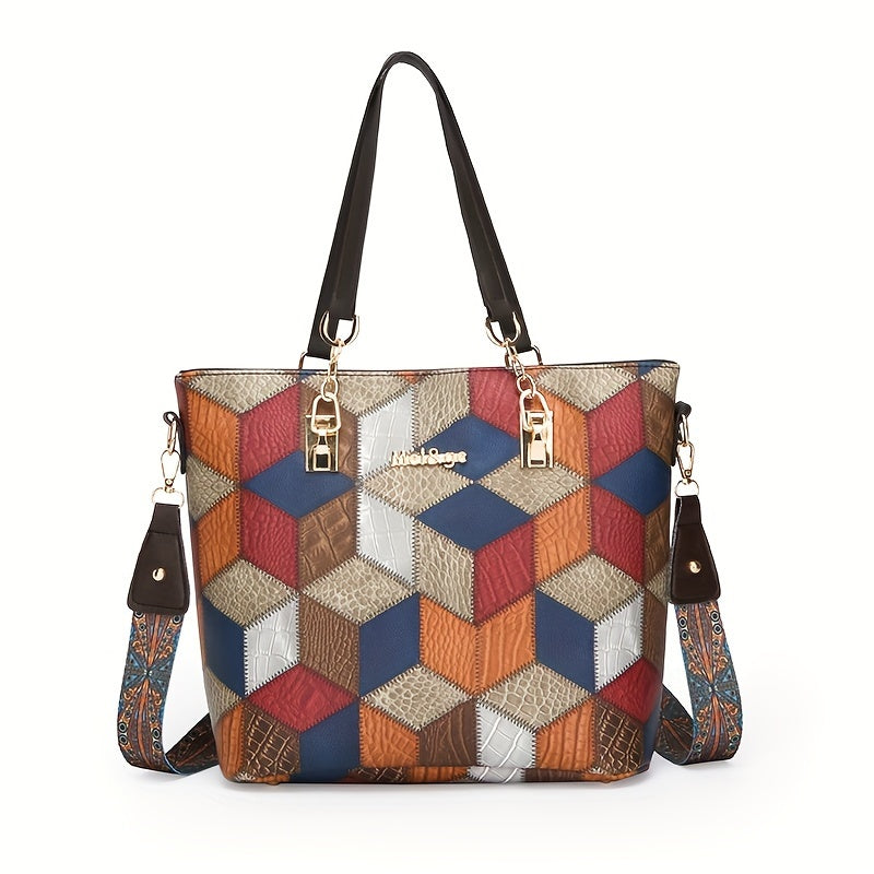 Fashionable Patchwork Crossbody Handbag for Office and Casual Use