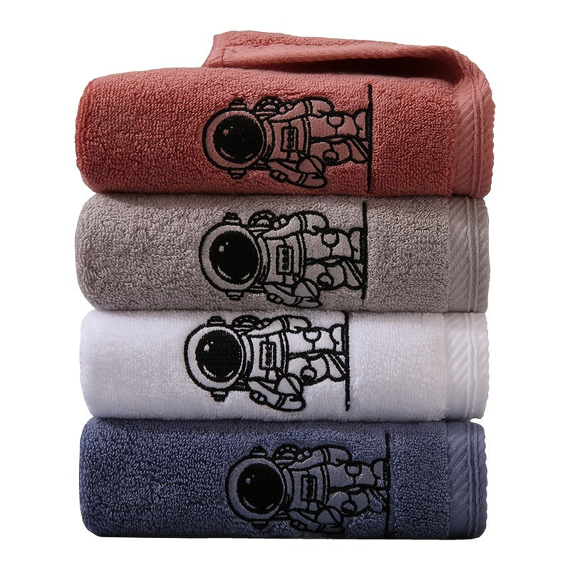 Velvet Towel with Embroidered Astronaut Pattern 100% Cotton Absorbent Bathroom Kitchen Decor