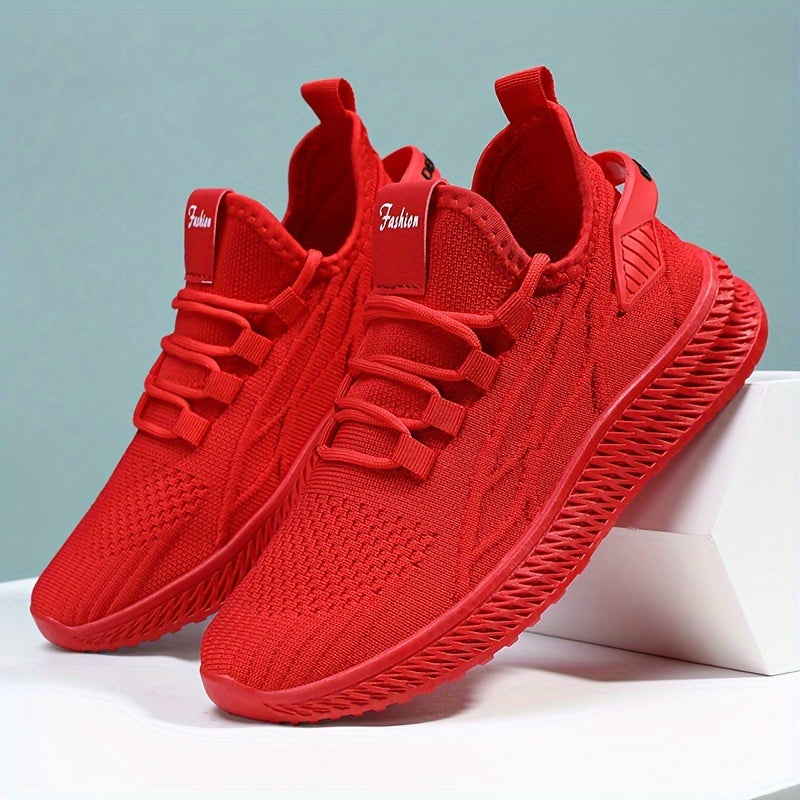 Women's Breathable Knit Lace-Up Sneakers, Low Top Athletic Shoes