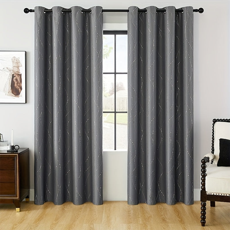 Geometric Pattern Blackout Curtain with Heat Insulation Oil Print Grommet Top for Bedroom Living Room Office