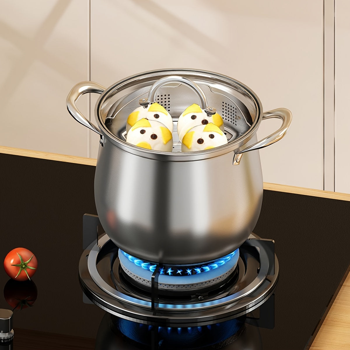 304 zanglamas po'latdan yasalgan katta sig'imli yuqori sho'rva qozoni, uyda foydalanish uchun qalinlashtirilgan. Uni porridge, qaynatmalar va elektromagnit yoki gaz pechlarida bug'lash uchun ishlatish mumkin.