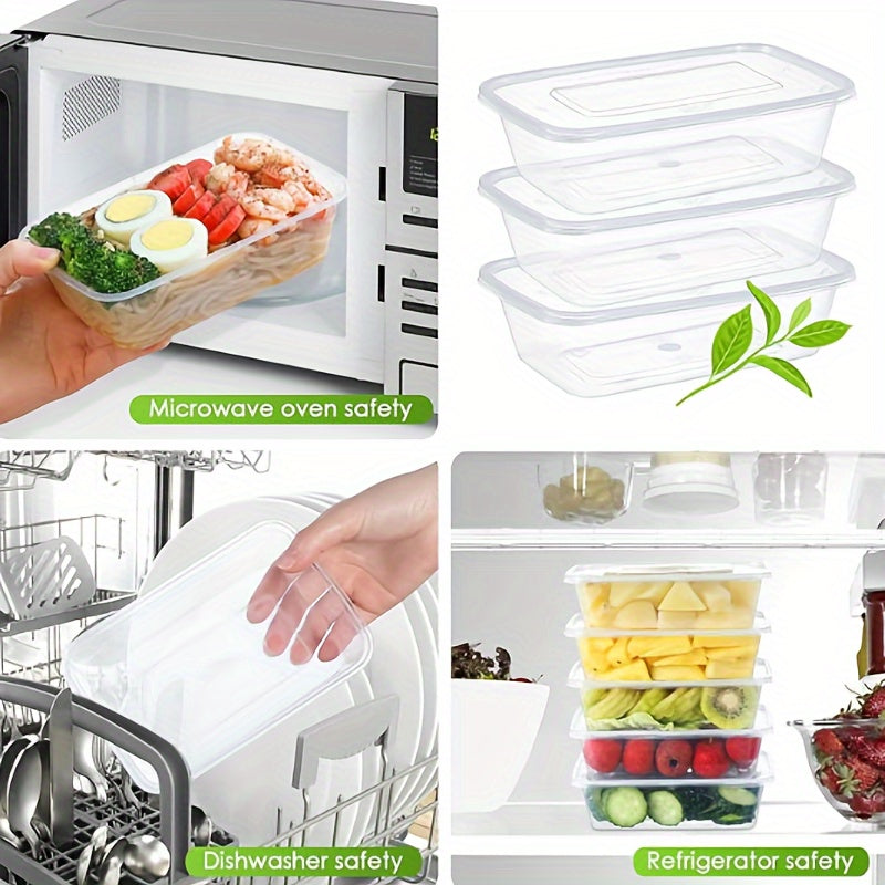 50 Sets Clear Plastic Food Storage Containers with Lids for Takeout and Microwave