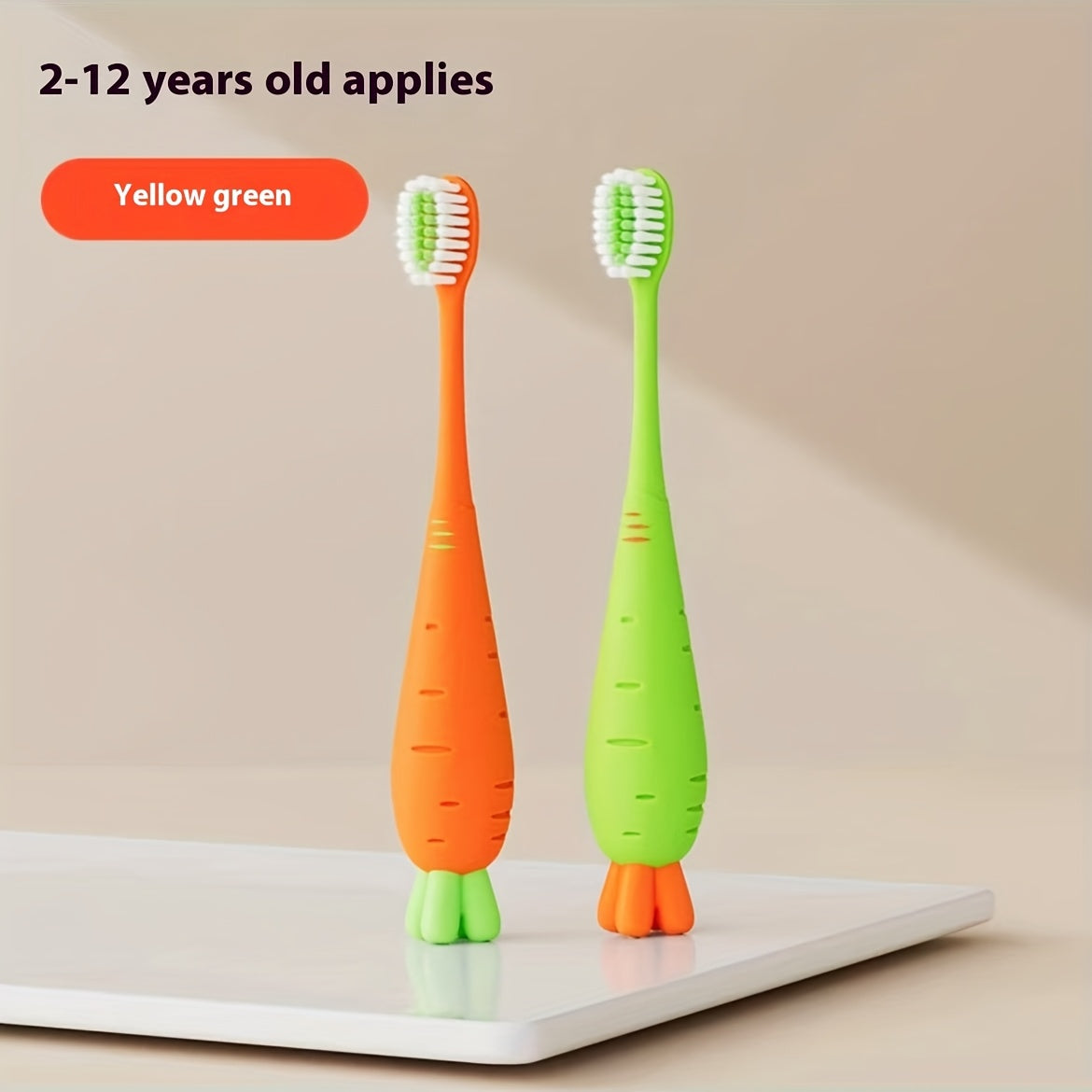 Set of 2 Cartoon Carrot Toothbrushes for Kids with Soft Bristles for Sensitive Gums