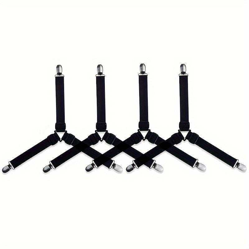 Set of 4 Adjustable Elastic Bed Sheet Straps with Metal Clips for Mattress Sofa Cushions