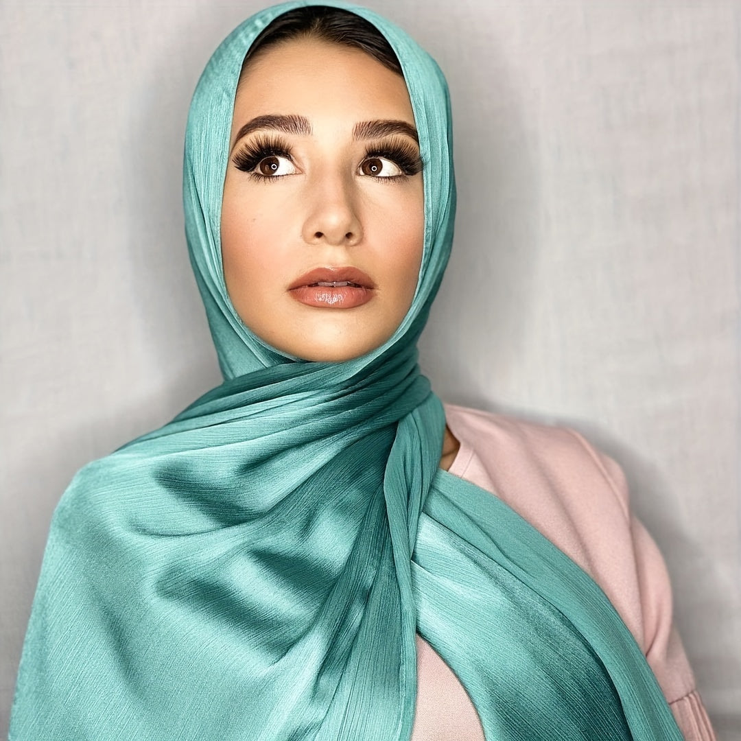 Wrinkled Satin Muslim Hijab Natural Fiber Lightweight Black