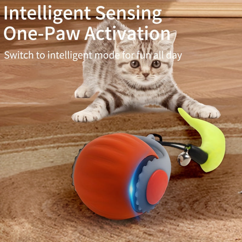 Cat Teaser Ball Toy Rechargeable Silicone Feather Cat Toy for Small Cats and Kittens