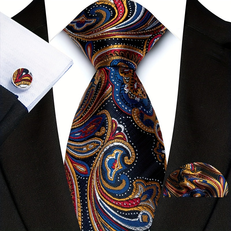Men's Accessories Set Polyester Paisley Tie Pocket Square Cufflinks