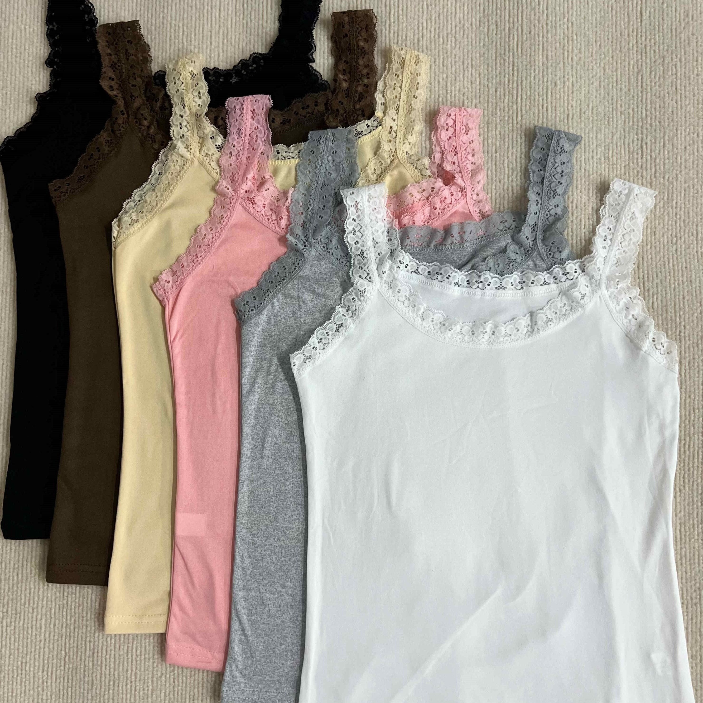 Plus Size Women Lace Trim Tank Tops 6 Pack Nylon Blend Camisoles