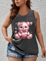 Women's Plus Size Cotton Blend Tank Top Cute Cartoon Bear Pink Sleeveless Shirt