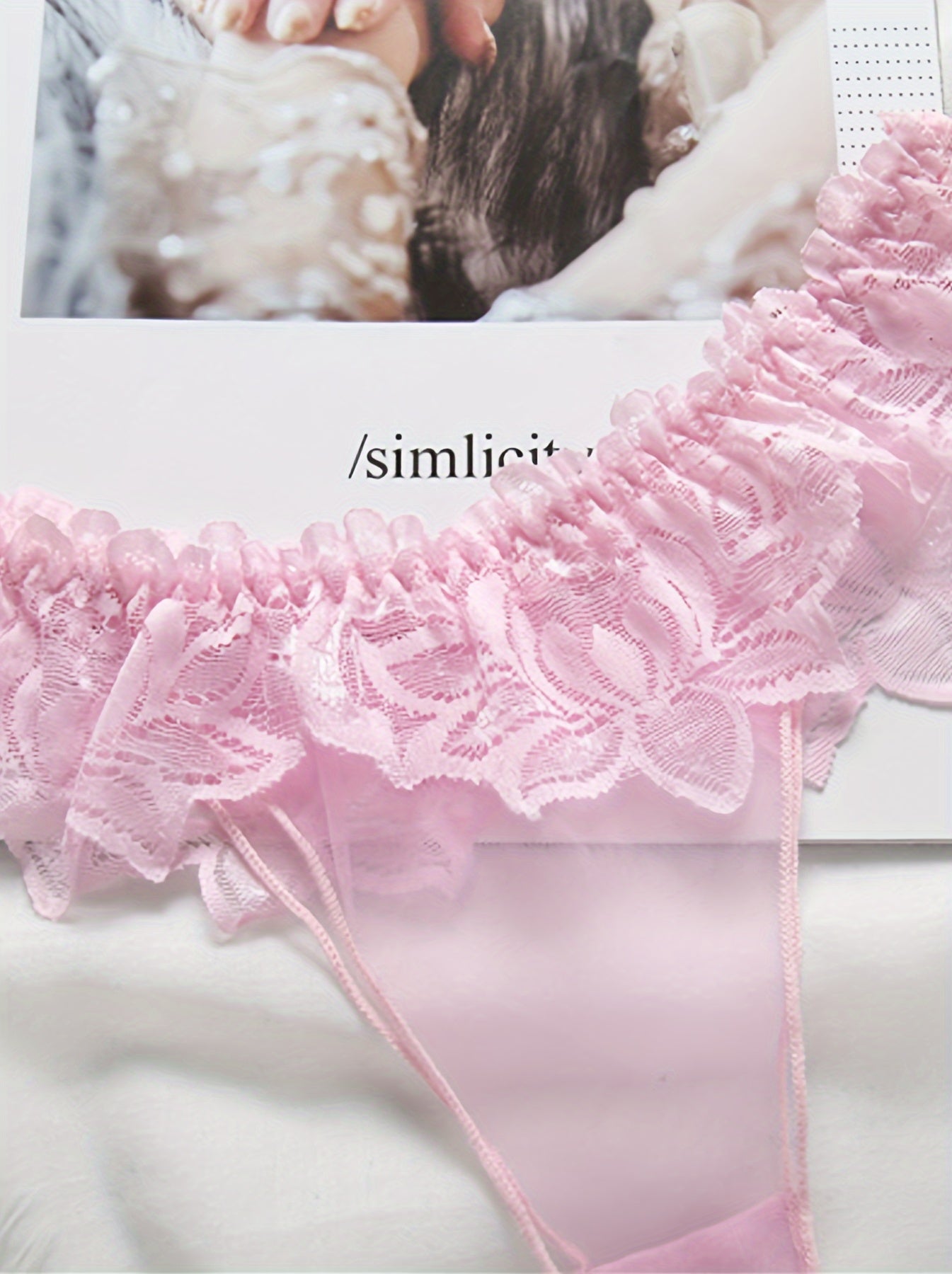 Women Sheer Lace Trim Thongs Low Waist Lingerie Underwear