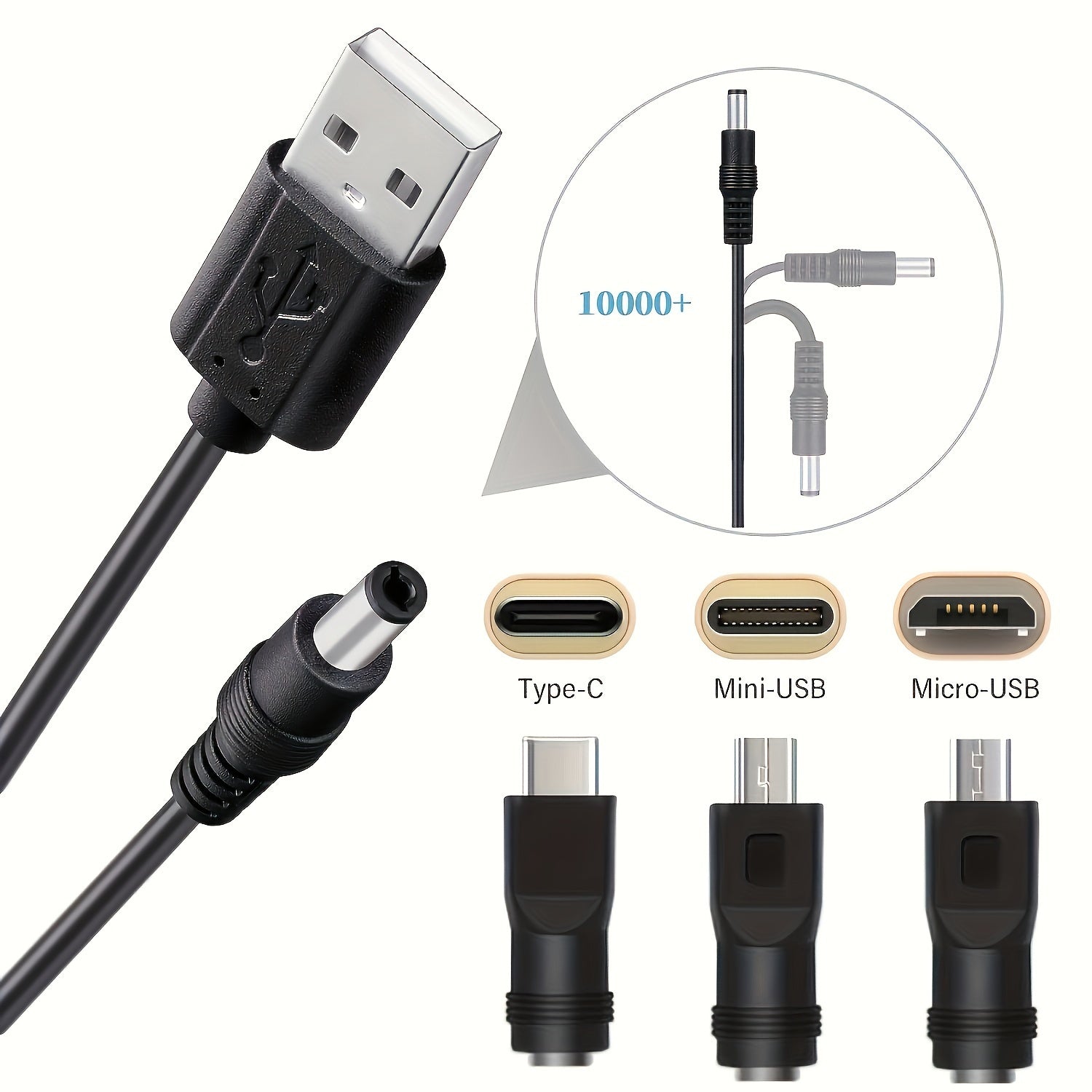 11-in-1 USB Charging Cable Set with Universal 5V DC Jack and Interchangeable Connectors