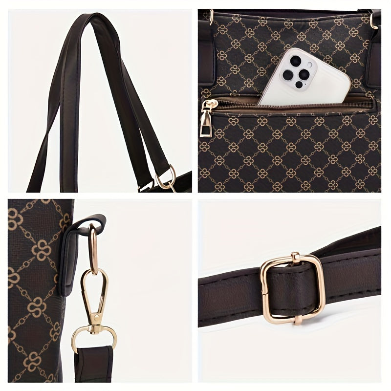 Set of 6 Large Capacity Printed Faux Leather Briefcases for Office and Travel