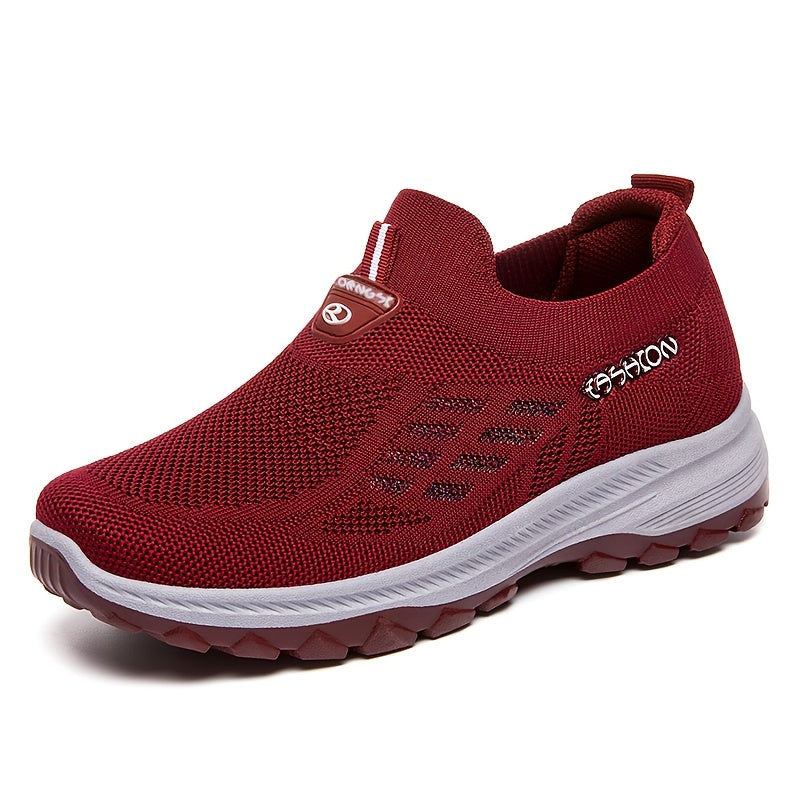 Women's Knit Casual Sneakers Breathable Mesh Slip-On Walking Shoes