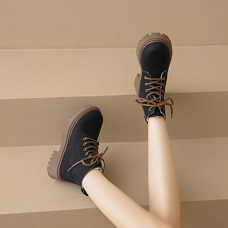 Women's Fashion Mid Heel Block Ankle Boots with Zipper Solid Color