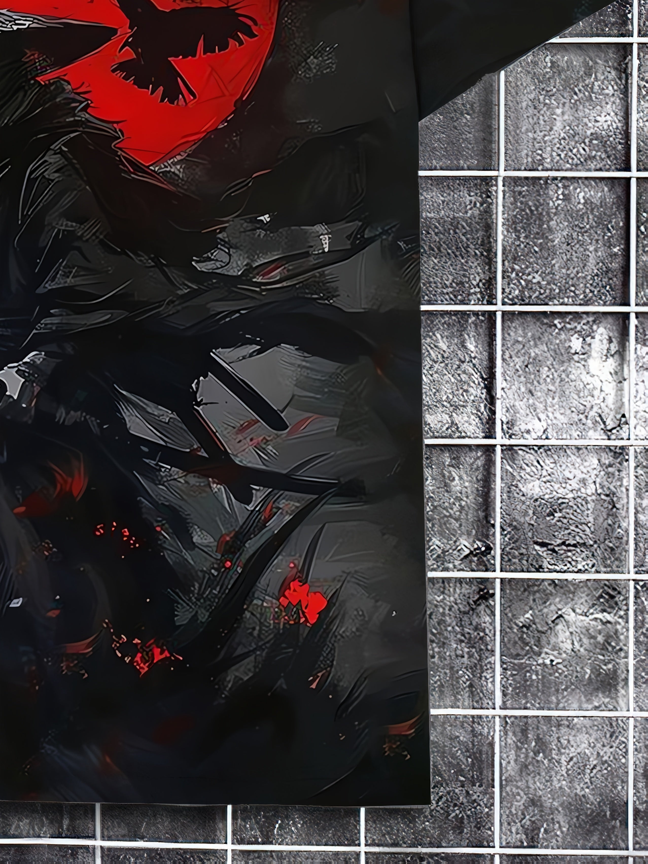 Camiseta de verano para hombre con patrón de pintura de tinta samurái de manga corta, casual, de punto, poliéster