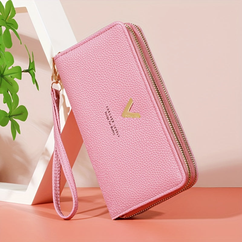 Стильный женский кошелек с двойной застежкой на молнии, множеством карманов и большой емкостью.