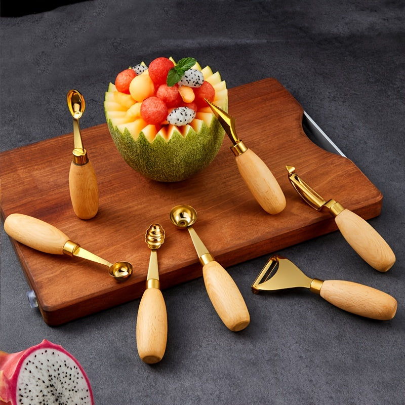 Set of 7 Stainless Steel Paring Knives with Fruit Baller Scoop and Ice Cream Spoon
