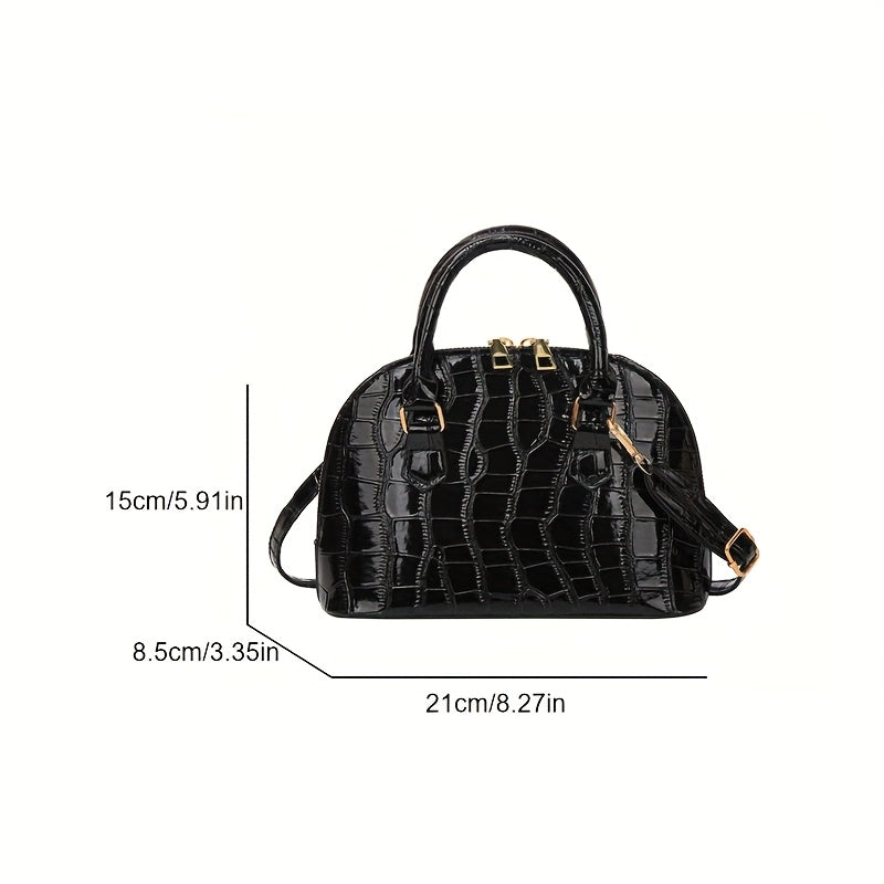 Crocodile Pattern Shell Handbag Small Square Shoulder Bag with Removable Strap in White Black Burgundy