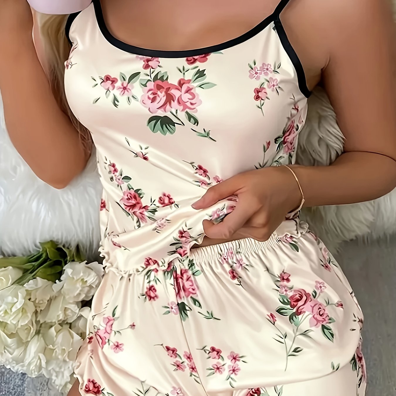 Women's Plus Size Floral Print Pajamas Set Lounge Cami Top Shorts
