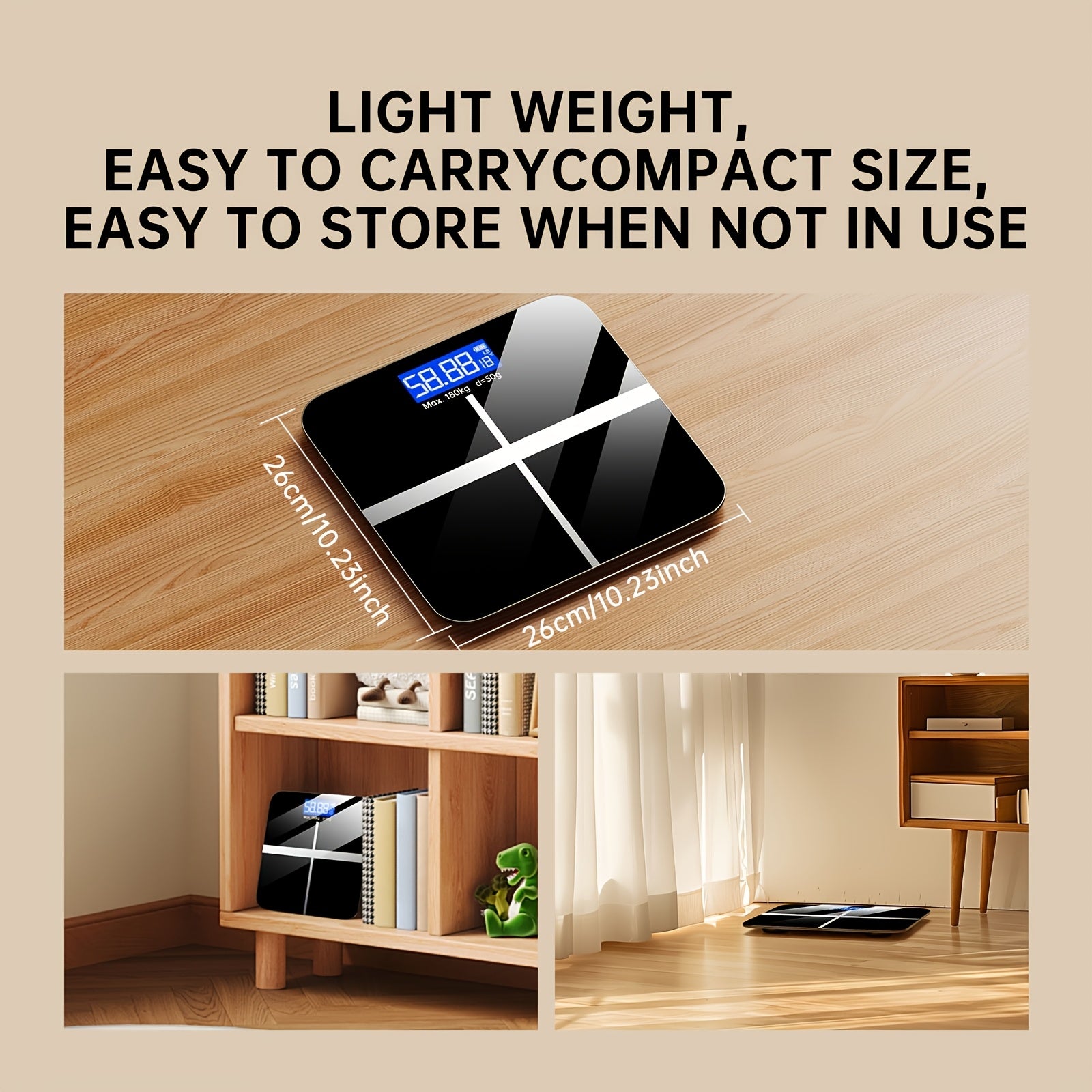 Digital bathroom scale 180kg 396.8lb capacity large LCD display slim modern design for home