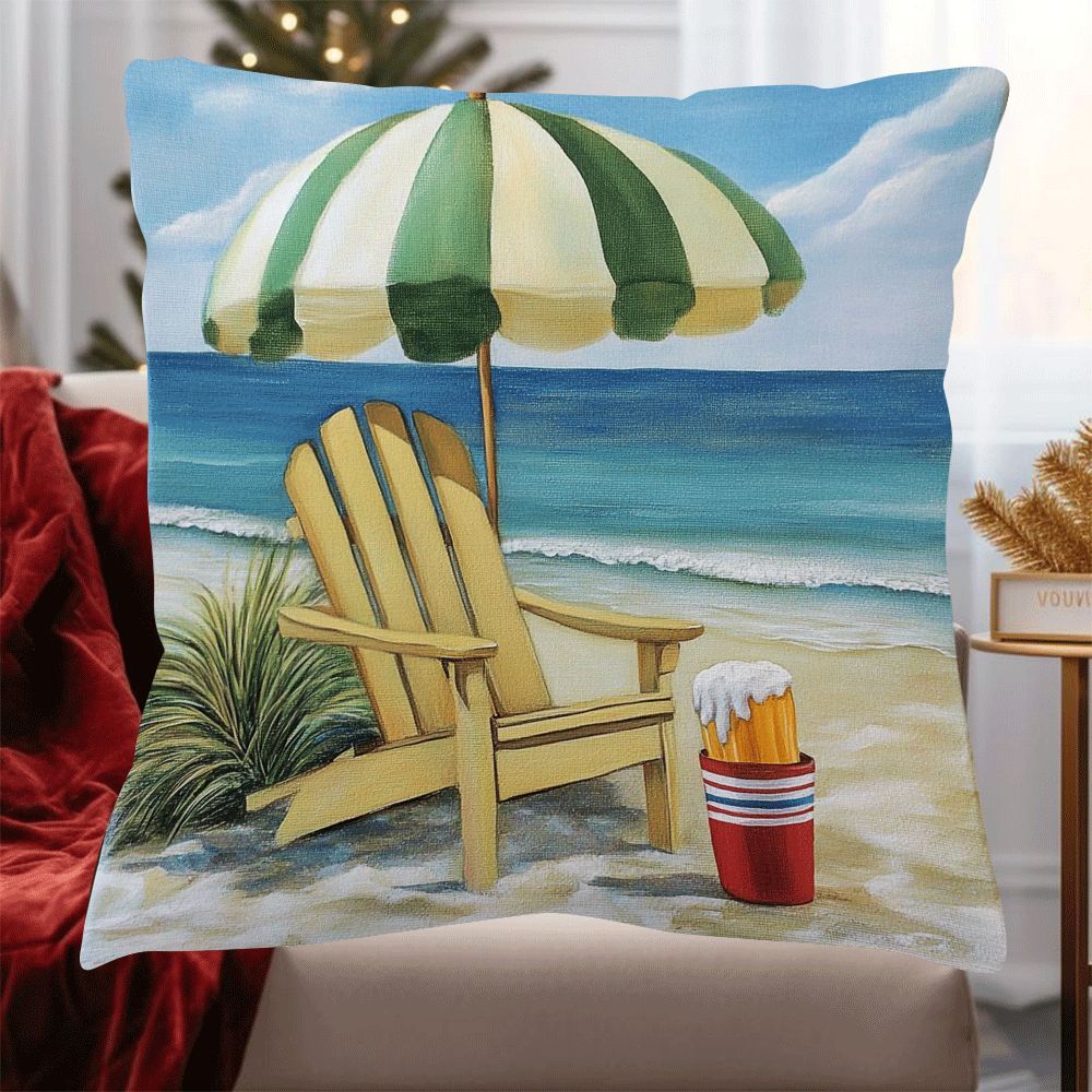 Beach Theme Flannel Cushion Cover 45.72cm Square Zippered Sofa Bedroom Living Room Car