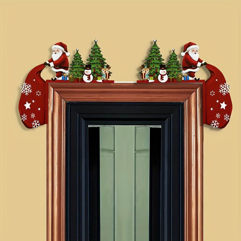 Rustic Christmas Door Decoration with Santa Snowman Reindeer Indoor Holiday Gift