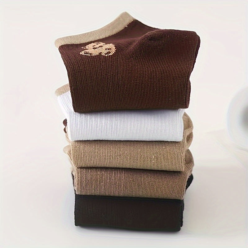 Calcetines casual transpirables y resistentes al sudor para adultos mayores con patrón de oso, 5 pares