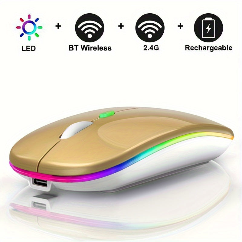 Wireless Rechargeable LED Mouse with Dual Mode, Silent, Ergonomic, for Laptop Desktop Tablet