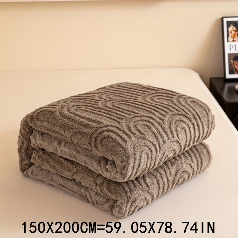 Striped Plush Bed Blanket with Vintage Roman Column Pattern Polyester All-Season Sofa Throw
