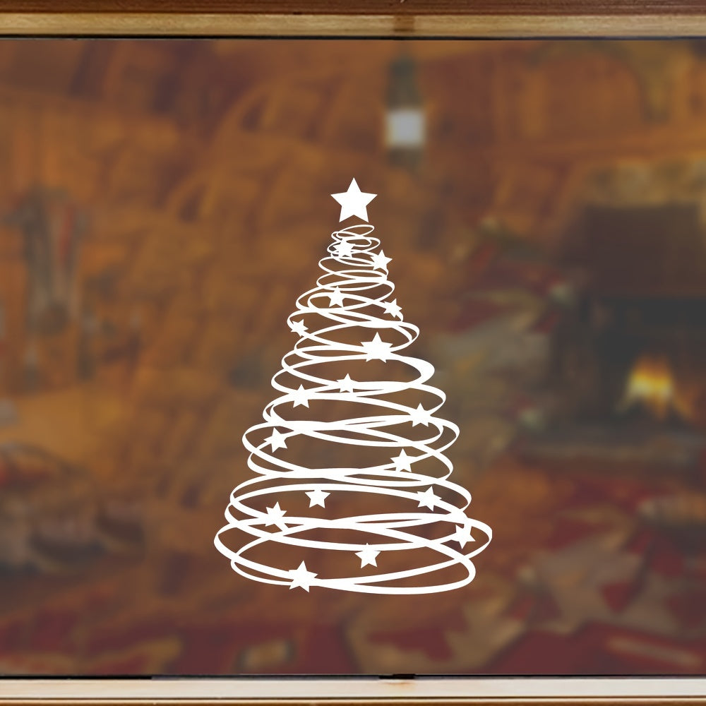 Christmas Tree Glass Sticker Reusable PVC Matte Rectangular Window Door Decor