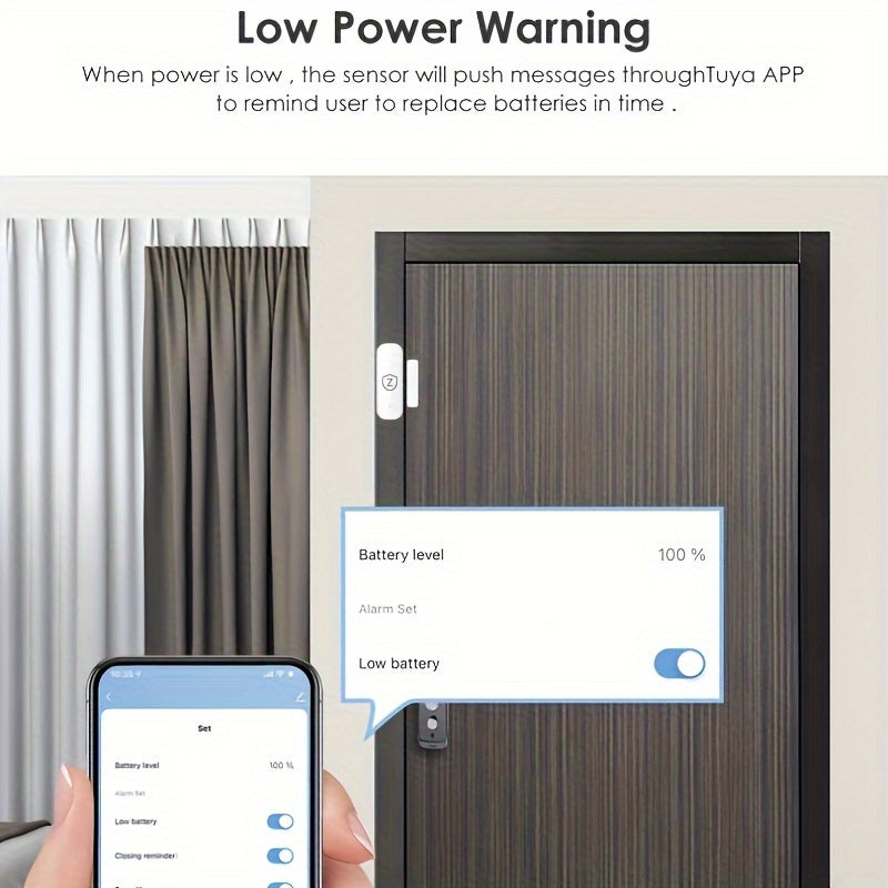 Сенсоры умных дверей и окон Zigbee для домашней безопасности, работающие от батареек, радиочастотная связь, уведомления в приложении, совместимы с Alexa и Google Assistant