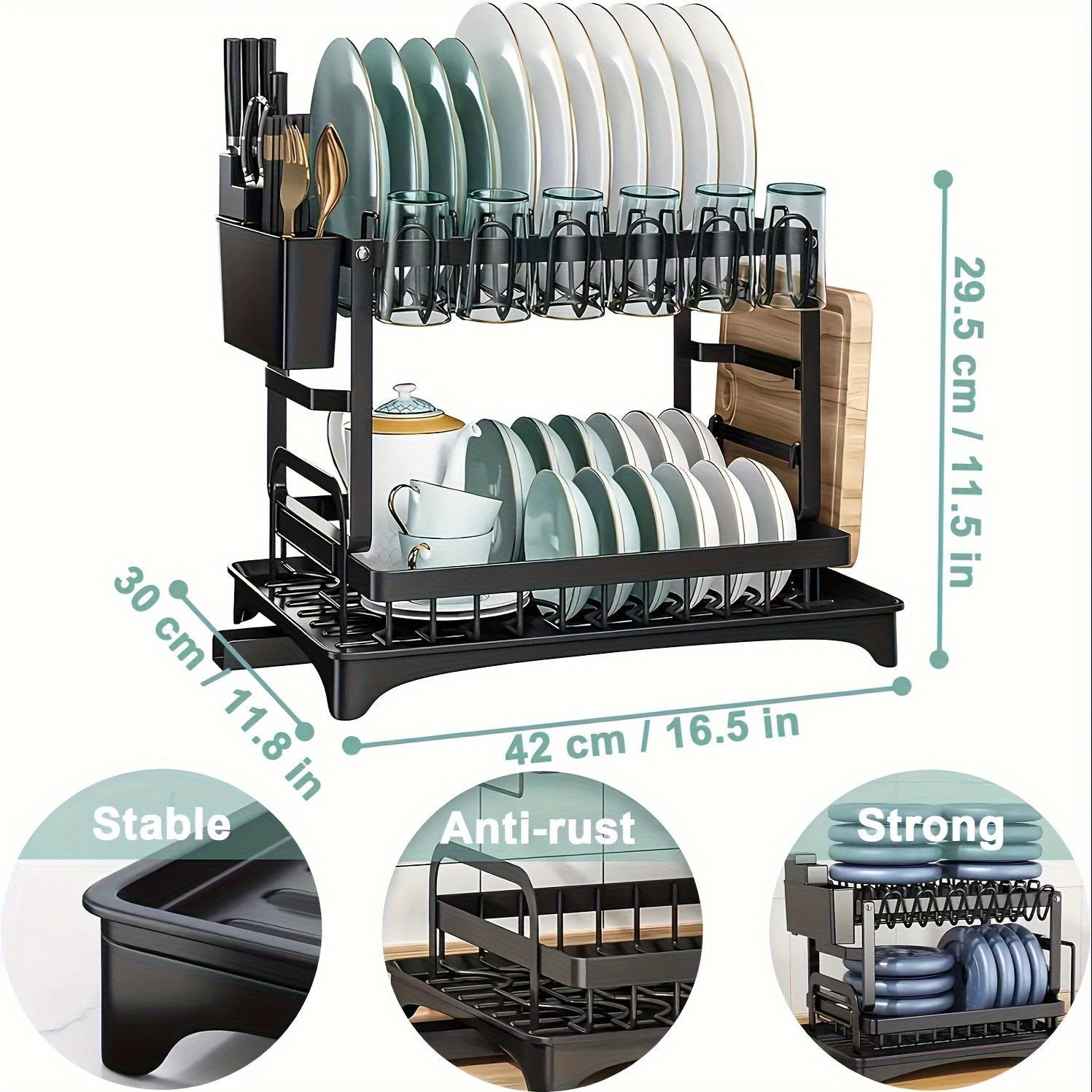 2-уровневая сушилка для посуды из нержавеющей стали с поддоном - экономящее место кухонное устройство для посуды, столовых приборов и чашек