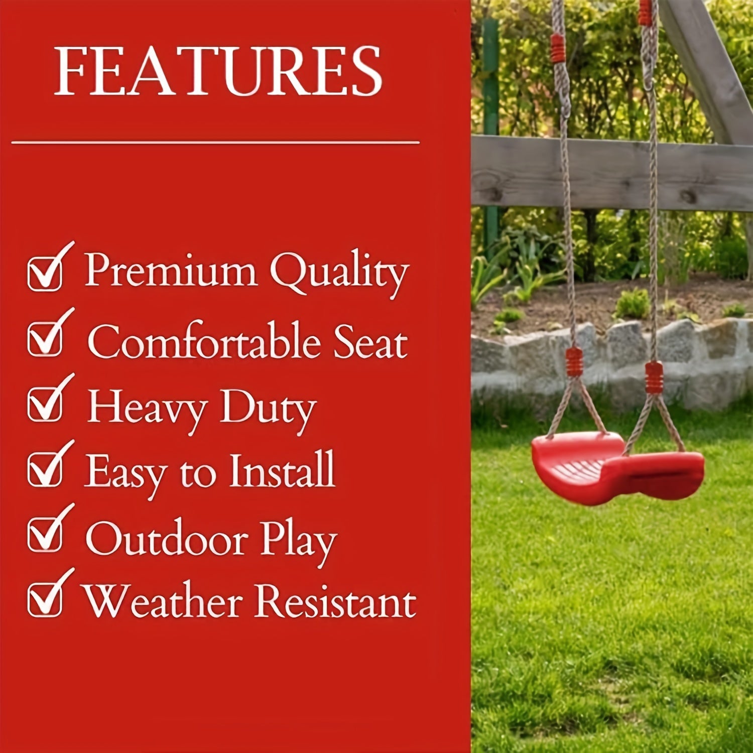 Adult Outdoor Plastic Swing Chair with Adjustable Soft Rope Red
