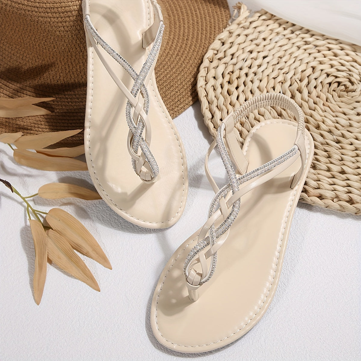 Women’s Bohemian Flat Sandals with Crisscross Straps Sparkling Accents