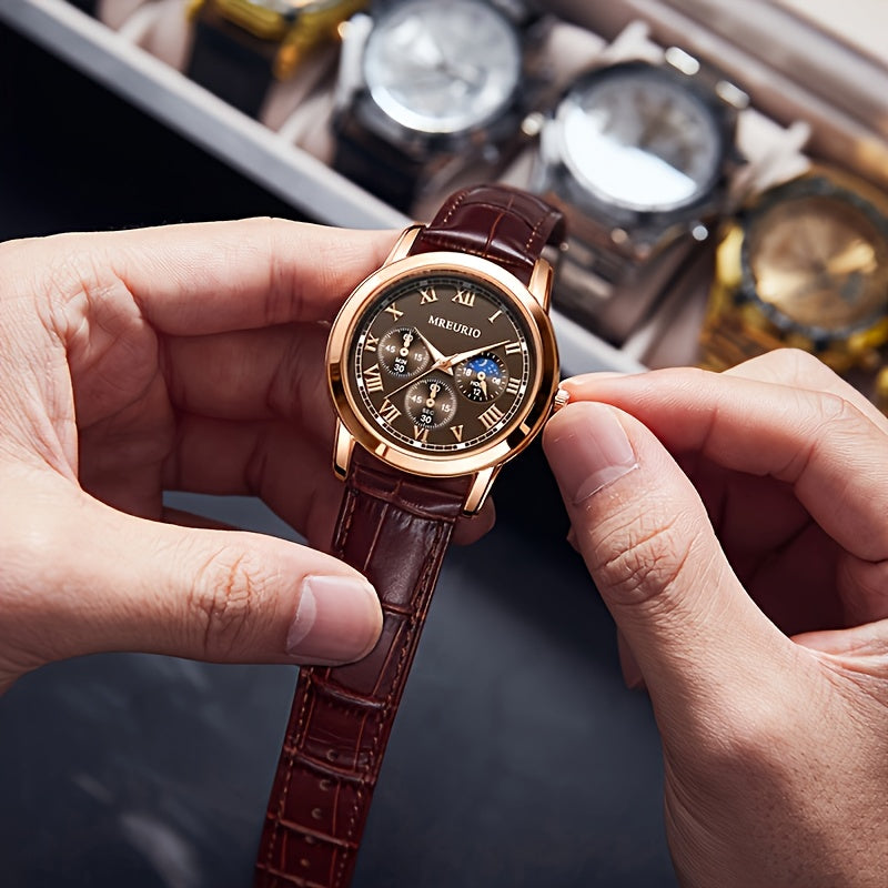 Men's Sports Watch with Leather Strap for Business and Outdoor Activities