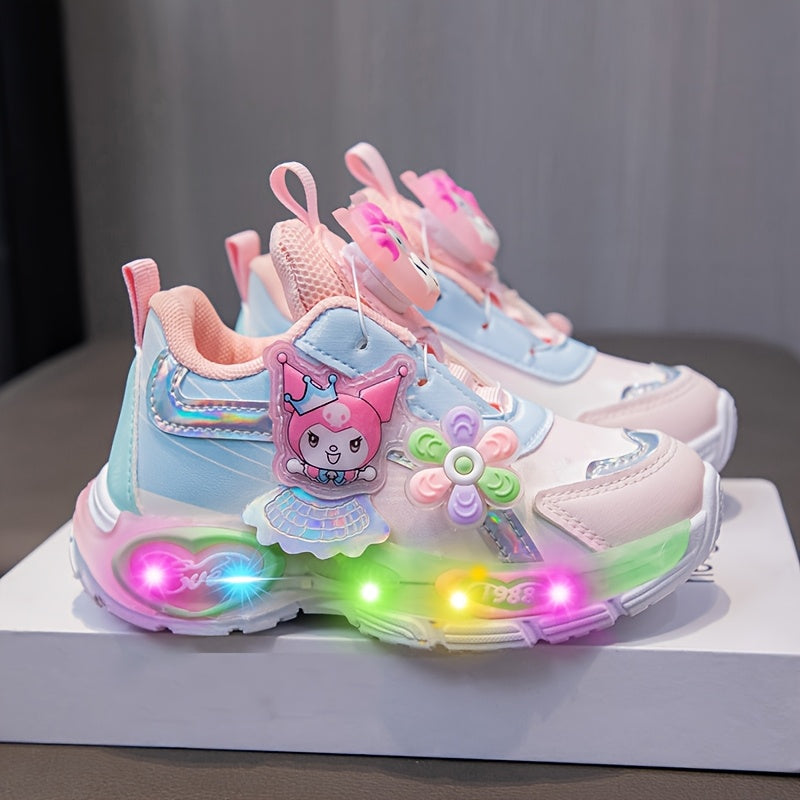 Girls' Spring Sneakers with Glowing Lights Cartoon Design Low Top Rubber Sole