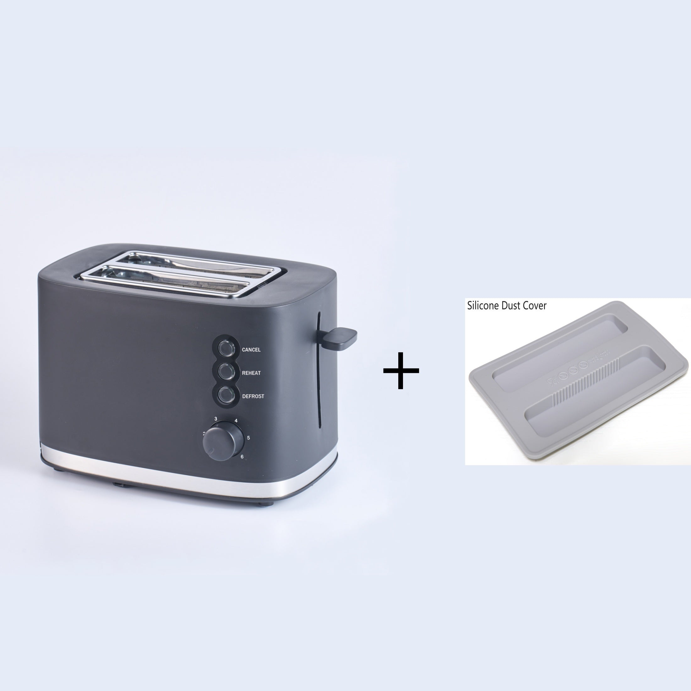 Черный пластиковый тостер с широкими слотами и множеством функций