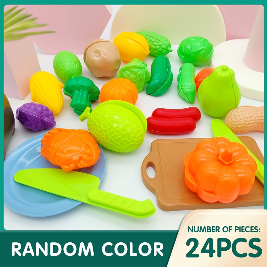 Kids Food Toy Set for Early Skill Development 24 Cutting Food Fruits Vegetables Multicolor