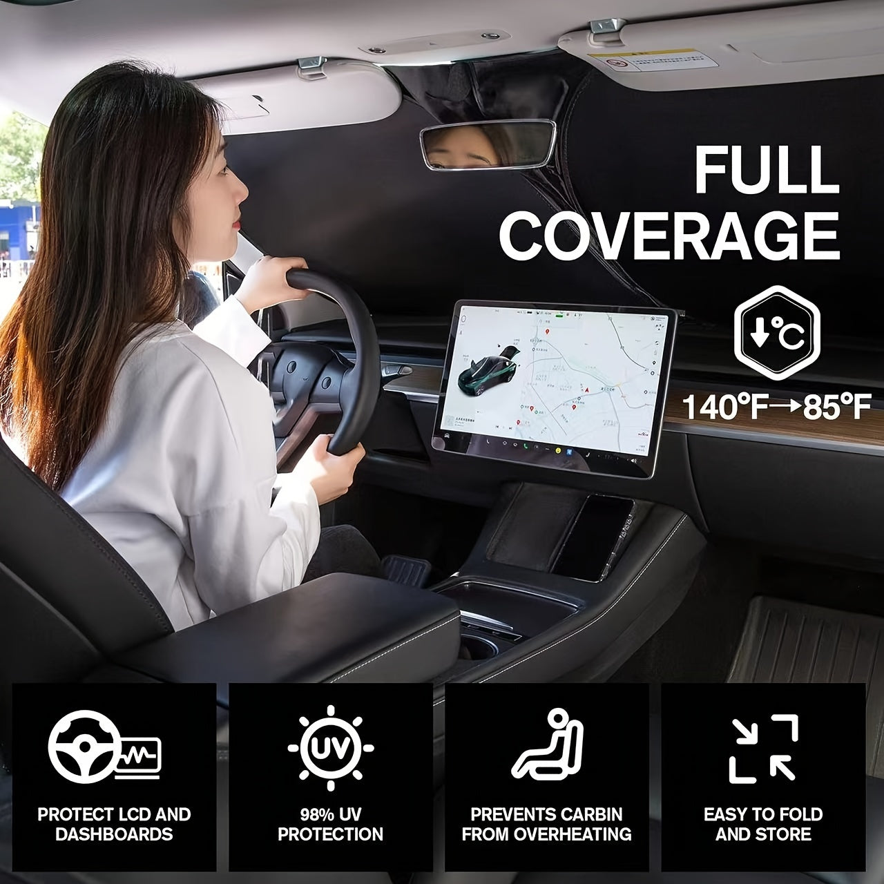 Front Vehicle Sunshade UV Heat Blocker Fits Sedans SUVs Trucks