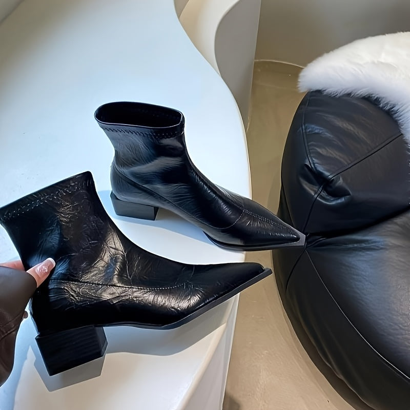 Women's Black Pointed Toe High Heel Boots Stylish Elegant
