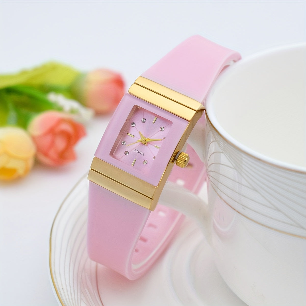Women's Quartz Watch with Silicone Strap Square Dial Elegant Timepiece Gift